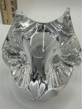 Daum France Crystal Owl Vase Signed Frosted Art Glass Sculpture UV Reactive